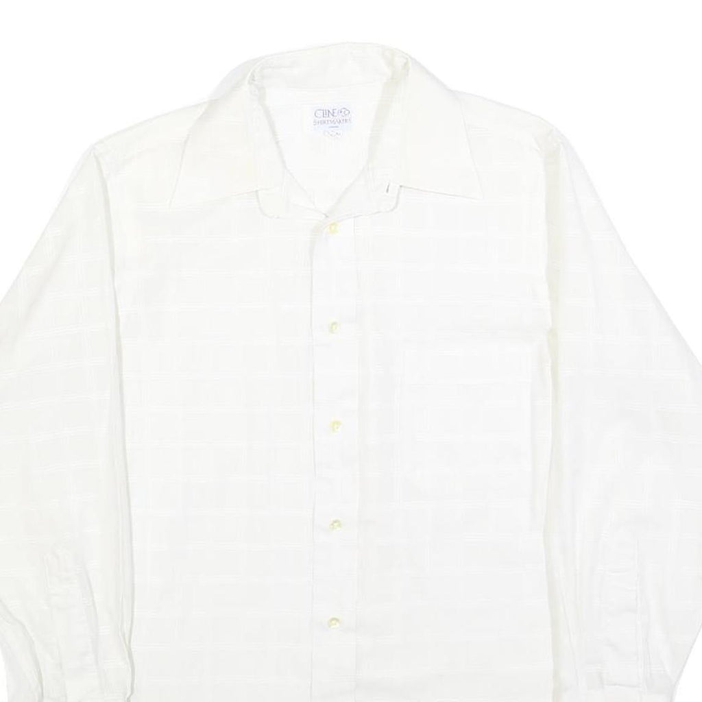 CLINE & CO Mens White Patterned Cotton Blend Shirt M Classic Button Up Long