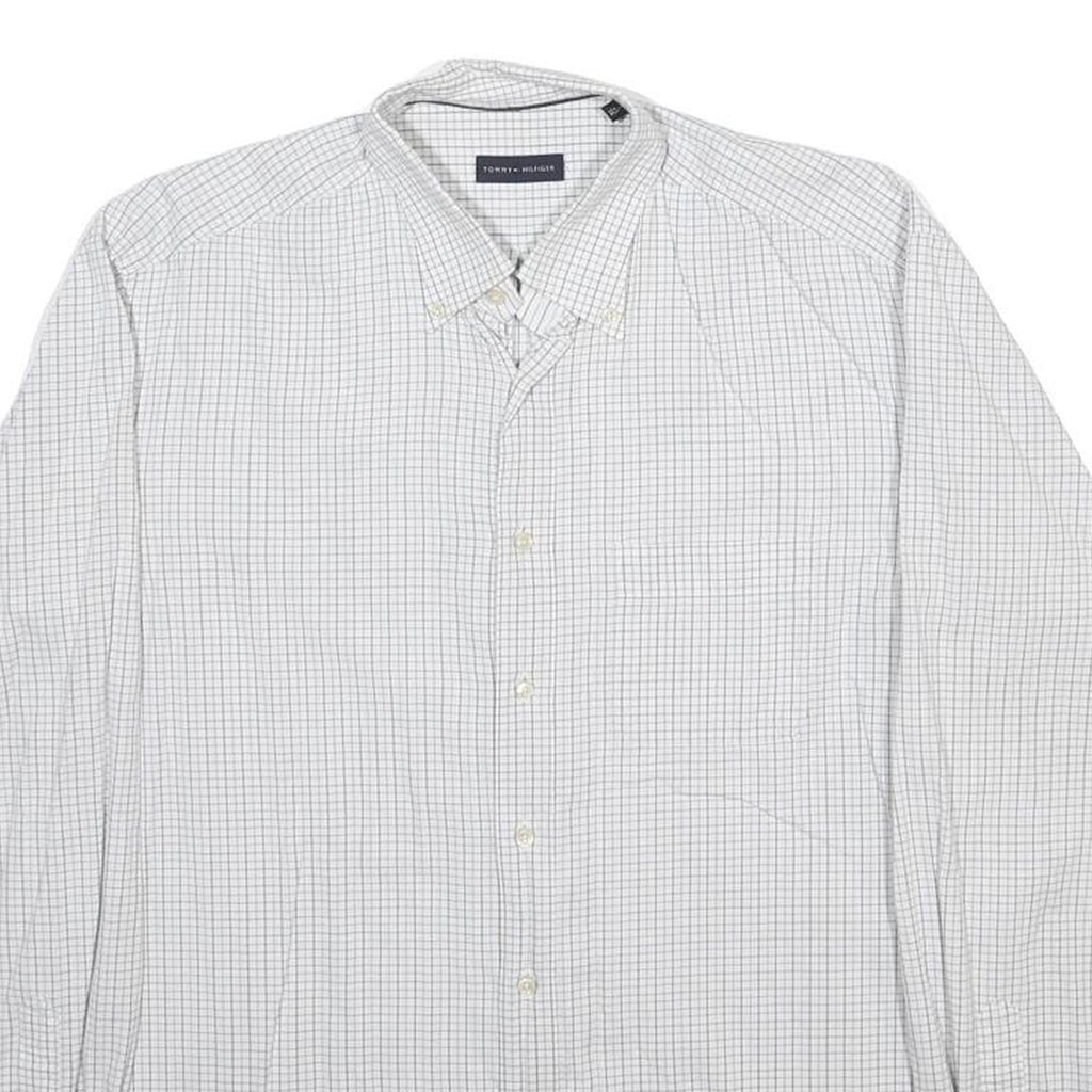 TOMMY HILFIGER Mens White Blue Check Shirt L Button Down Collar Classic Fit