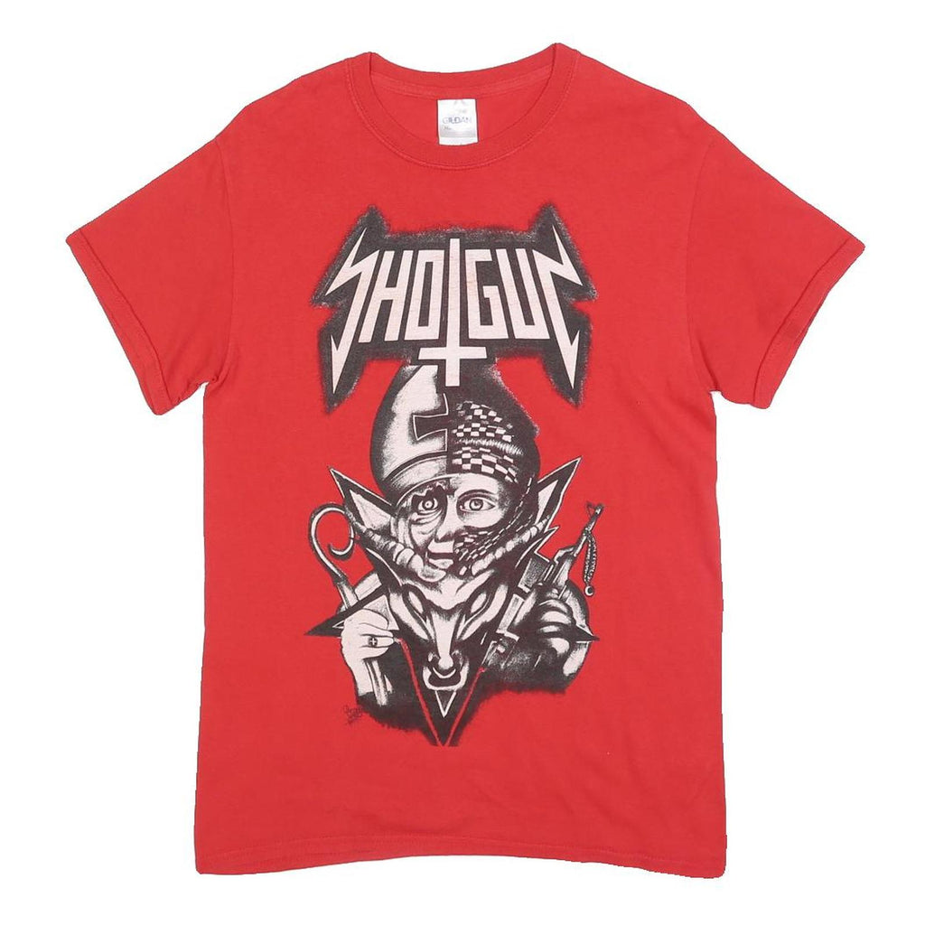 GILDAN Mens Red Shotgun Graphic T-Shirt S Short Sleeve Crew Neck Printed