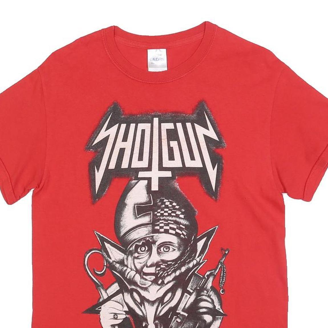 GILDAN Mens Red Shotgun Graphic T-Shirt S Short Sleeve Crew Neck Printed