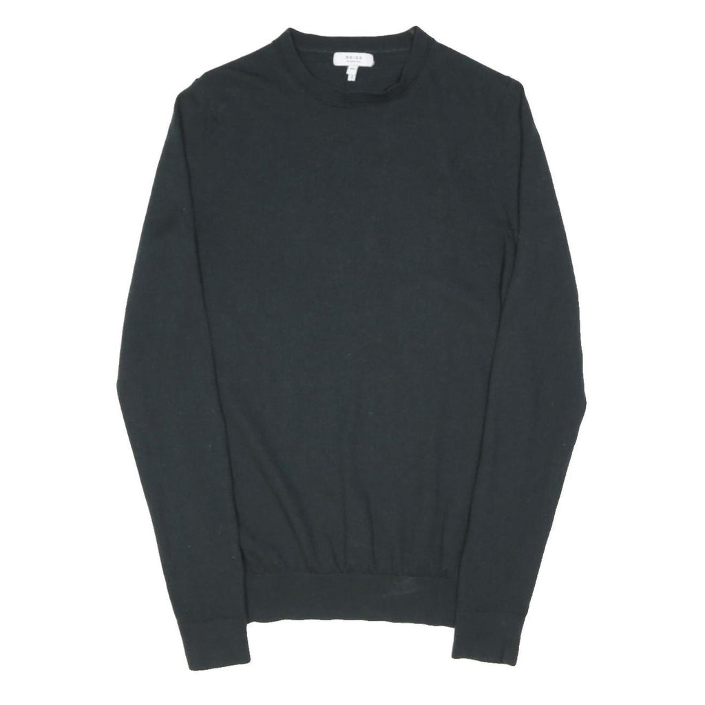 REISS Mens Black Plain Wool Blend Jumper Crew Neck Basic Knit XS Classic