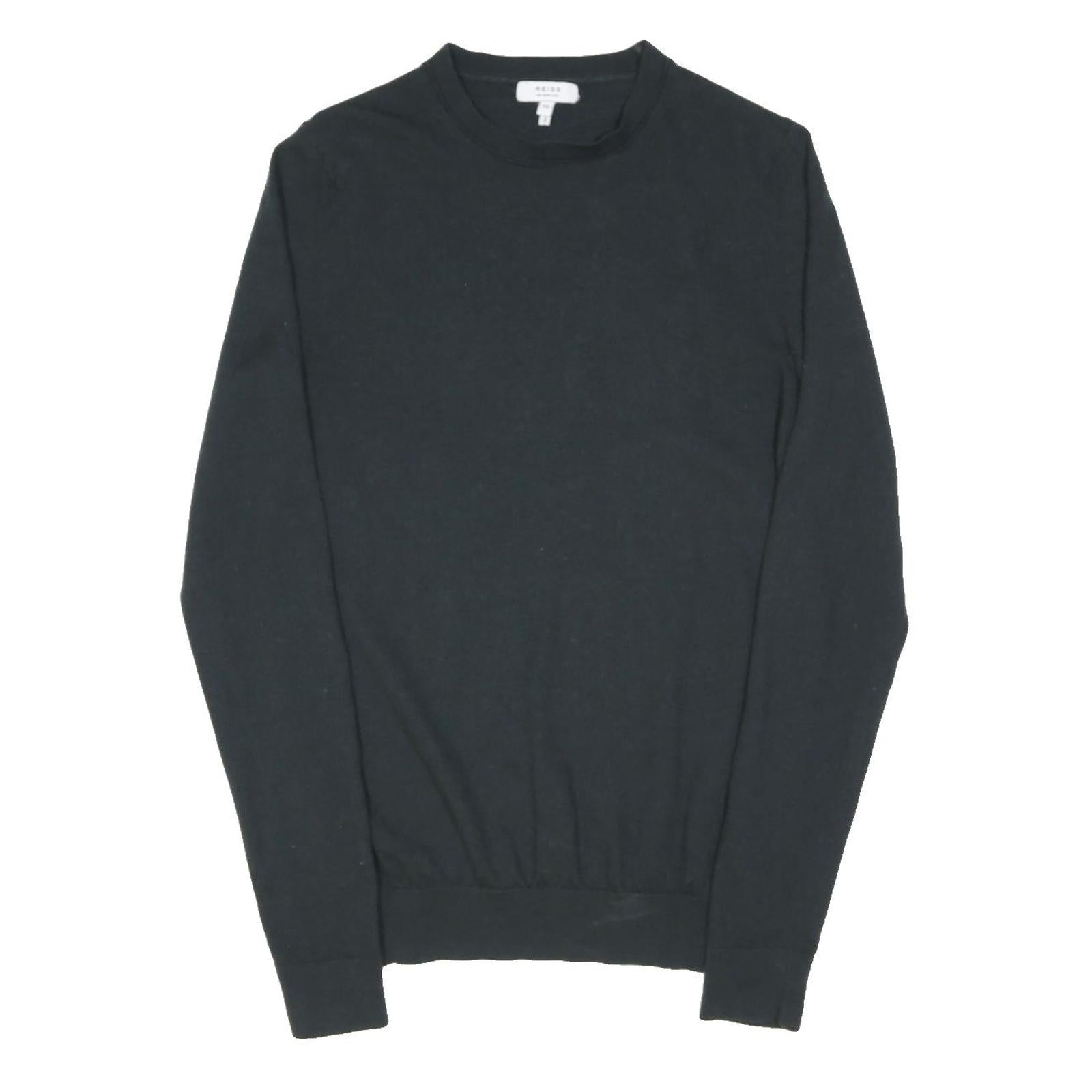 REISS Mens Black Plain Wool Blend Jumper Crew Neck Basic Knit XS Classic