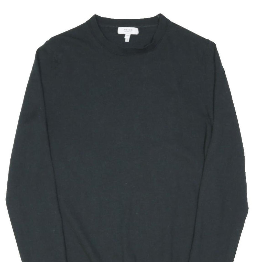REISS Mens Black Plain Wool Blend Jumper Crew Neck Basic Knit XS Classic