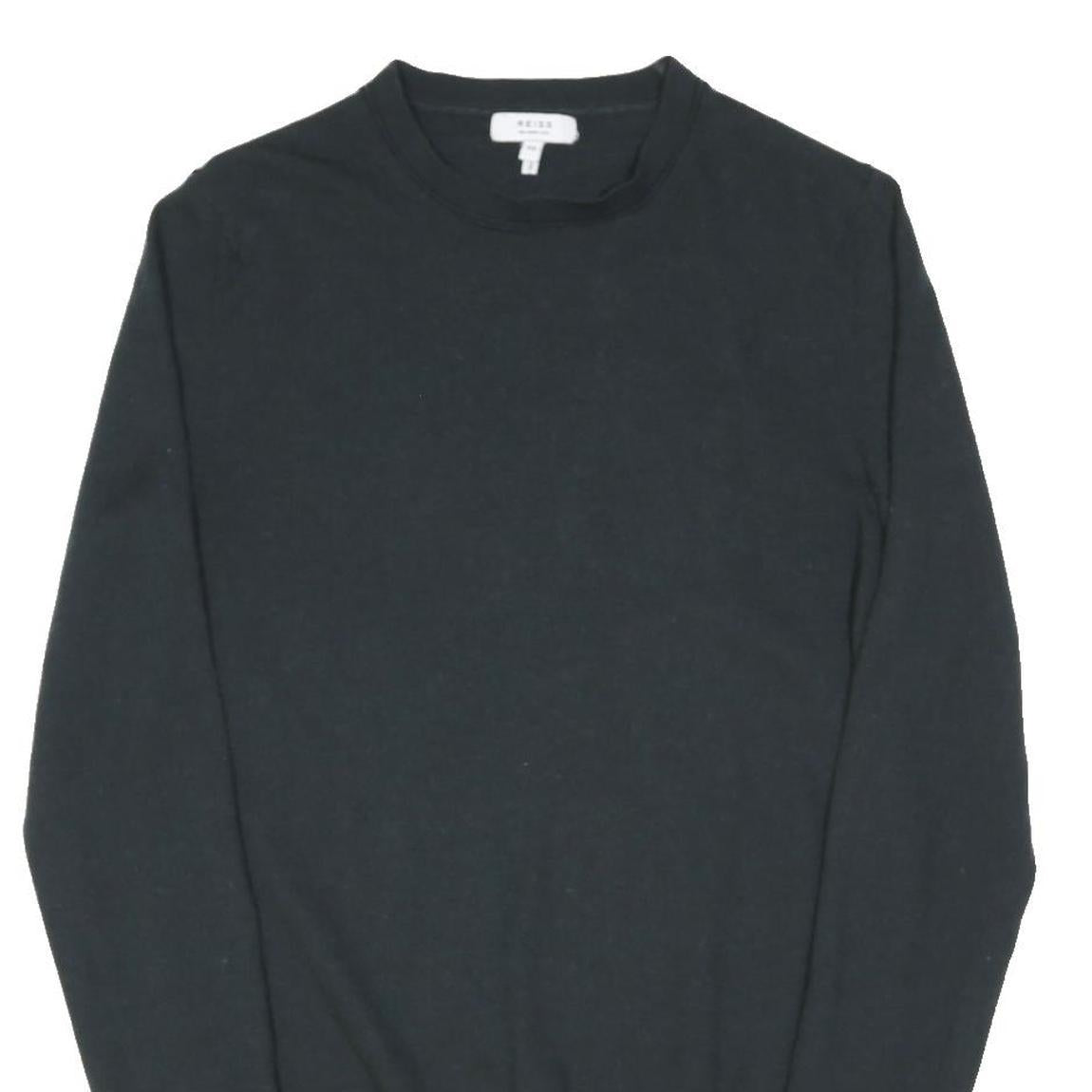 REISS Mens Black Plain Wool Blend Jumper Crew Neck Basic Knit XS Classic
