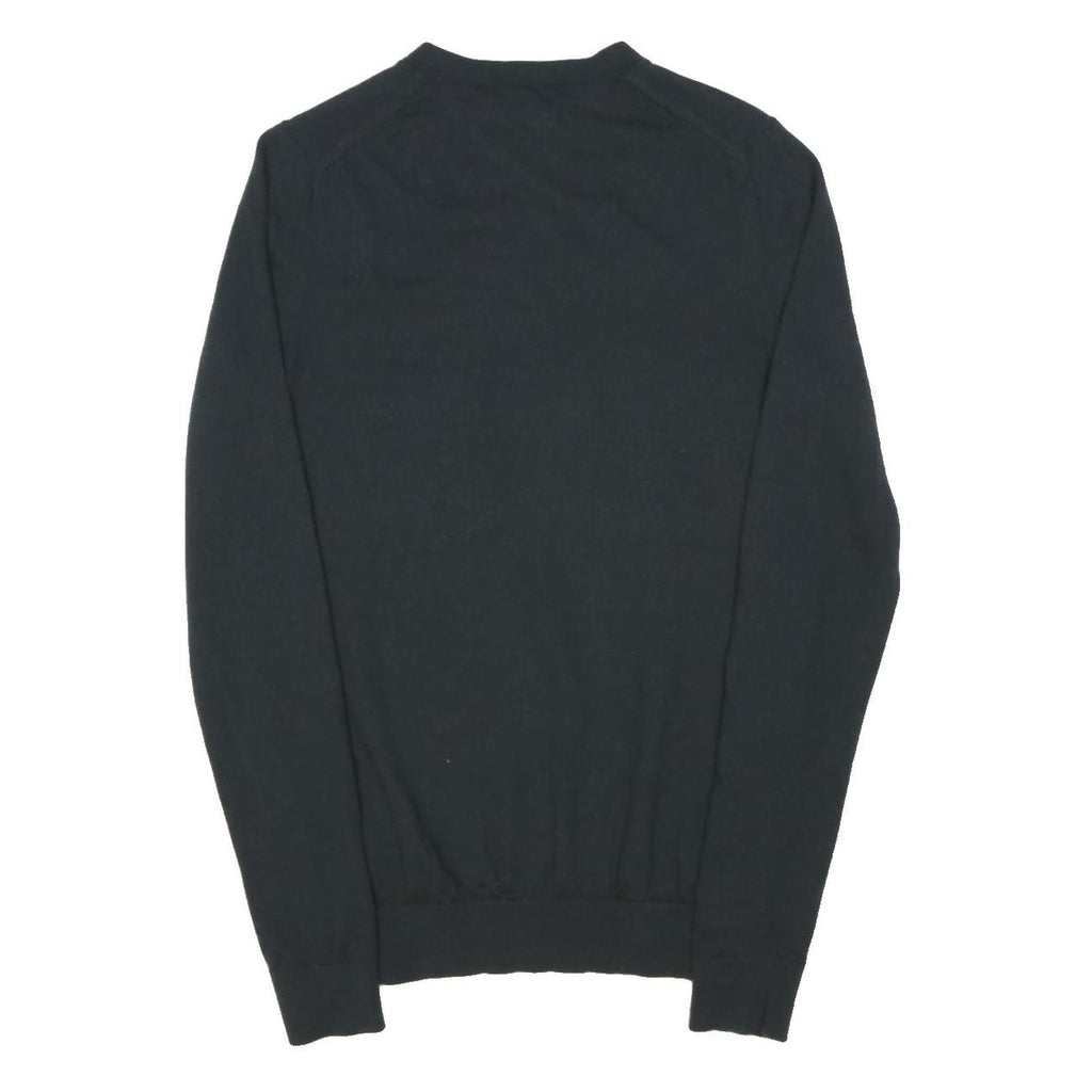 REISS Mens Black Plain Wool Blend Jumper Crew Neck Basic Knit XS Classic