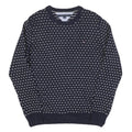 TOMMY HILFIGER Mens Navy & White Patterned Wool Blend Jumper Crew Neck Basic