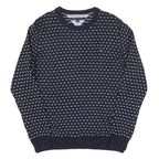 TOMMY HILFIGER Mens Navy & White Patterned Wool Blend Jumper Crew Neck Basic