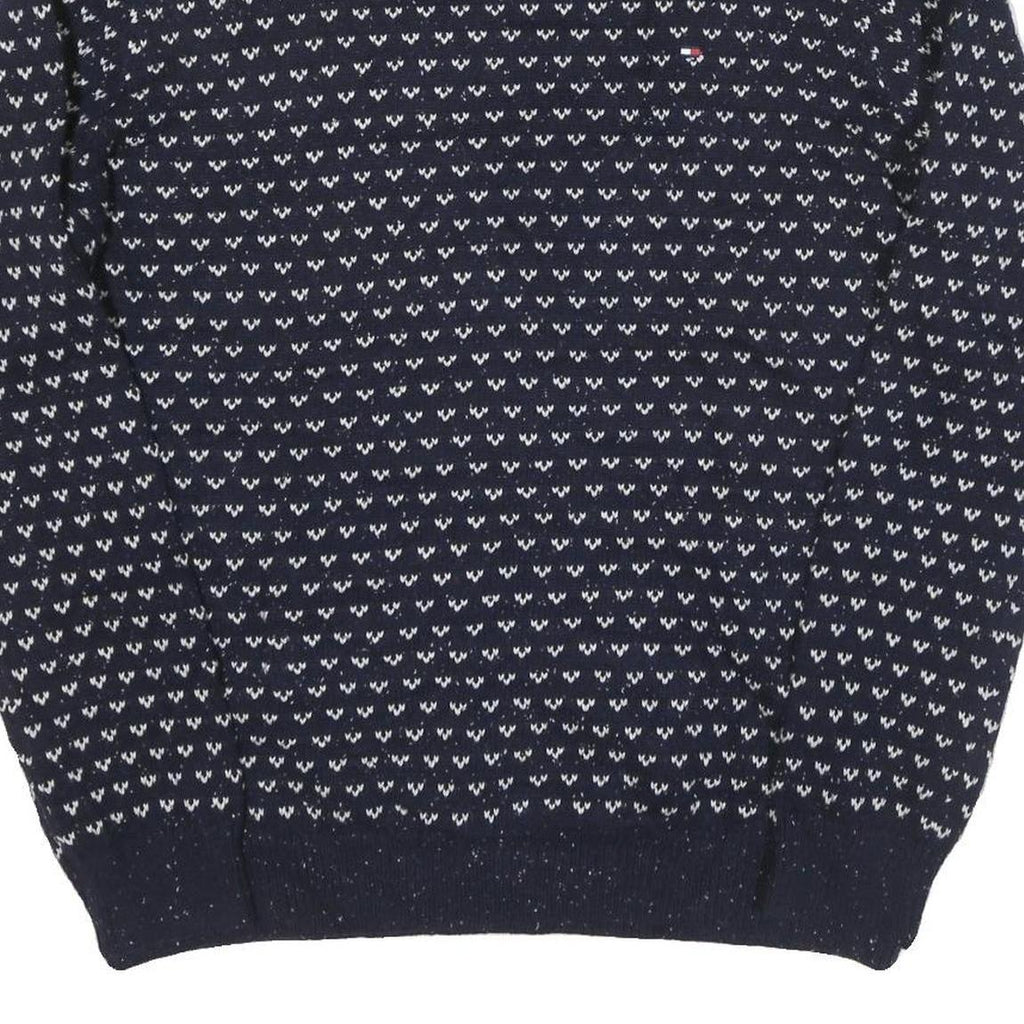 TOMMY HILFIGER Mens Navy & White Patterned Wool Blend Jumper Crew Neck Basic