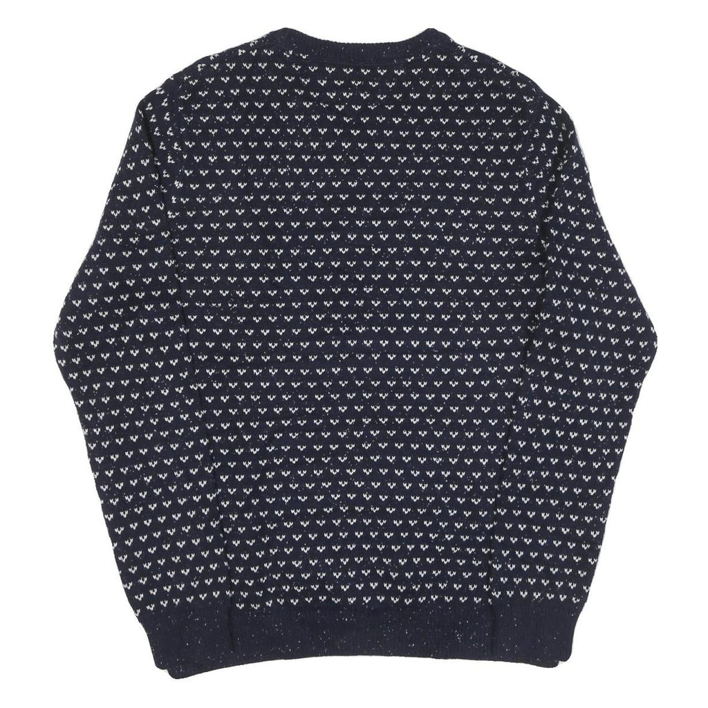 TOMMY HILFIGER Mens Navy & White Patterned Wool Blend Jumper Crew Neck Basic
