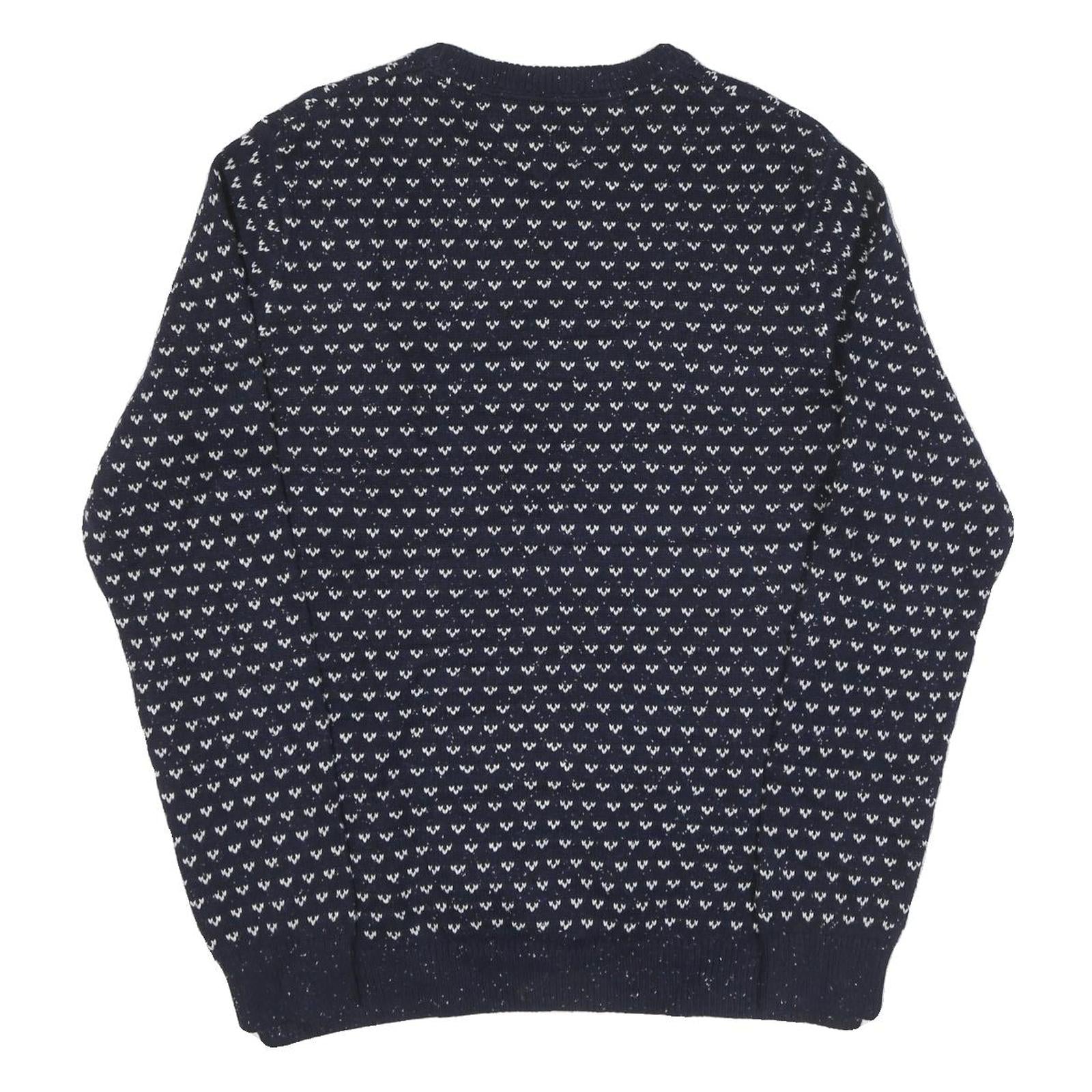 TOMMY HILFIGER Mens Navy & White Patterned Wool Blend Jumper Crew Neck Basic