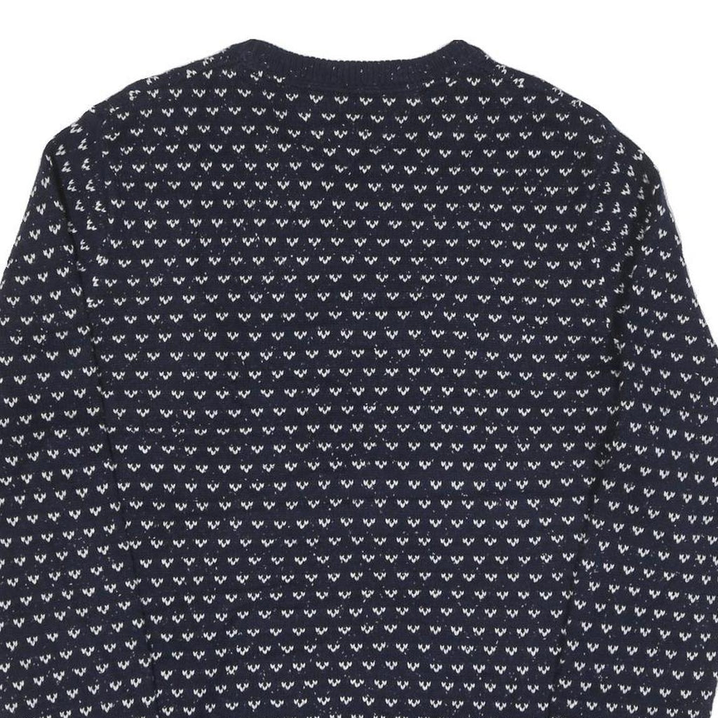 TOMMY HILFIGER Mens Navy & White Patterned Wool Blend Jumper Crew Neck Basic