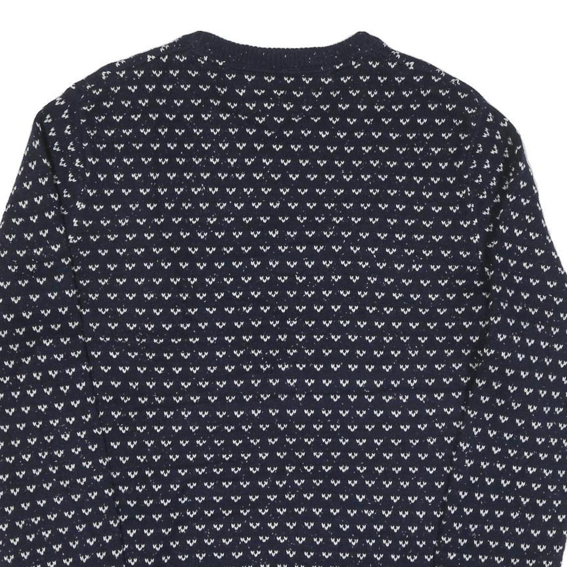 TOMMY HILFIGER Mens Navy & White Patterned Wool Blend Jumper Crew Neck Basic