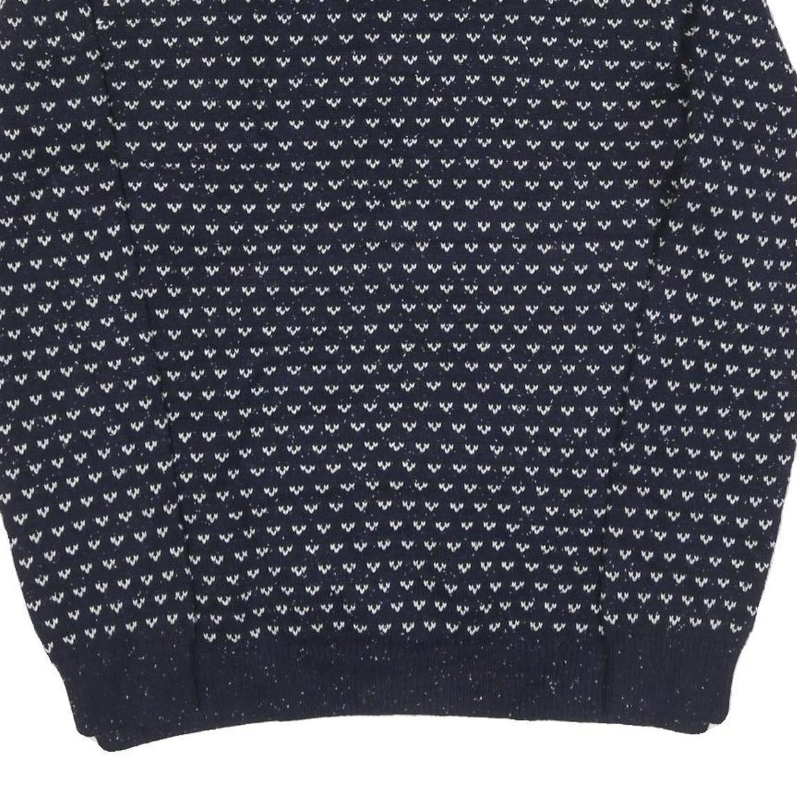 TOMMY HILFIGER Mens Navy & White Patterned Wool Blend Jumper Crew Neck Basic