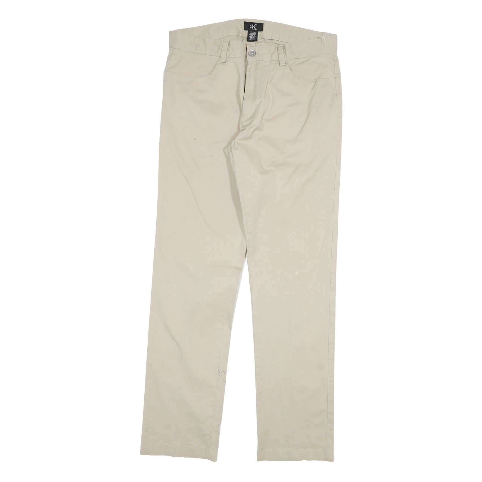 CALVIN KLEIN Mens Regular Fit Beige Cotton Blend Trousers W32 L32 Classic Zip