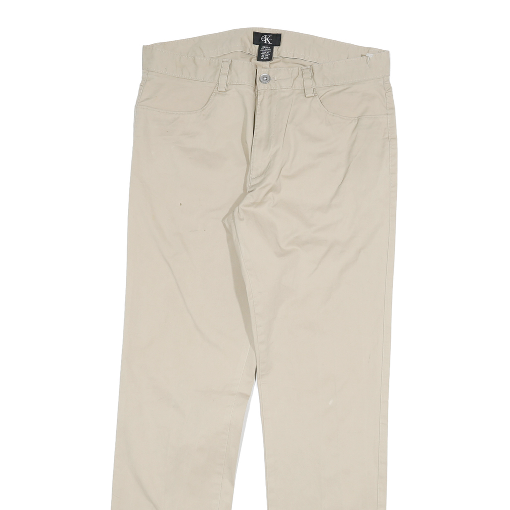 CALVIN KLEIN Mens Regular Fit Beige Cotton Blend Trousers W32 L32 Classic Zip