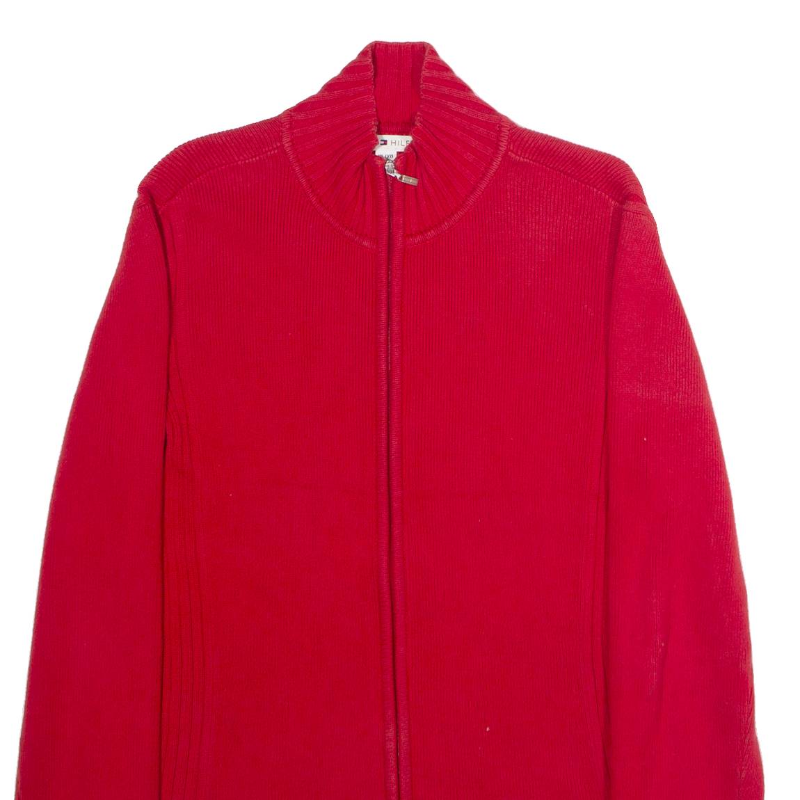 TOMMY HILFIGER Womens Jumper Red High Neck Tight Knit XL