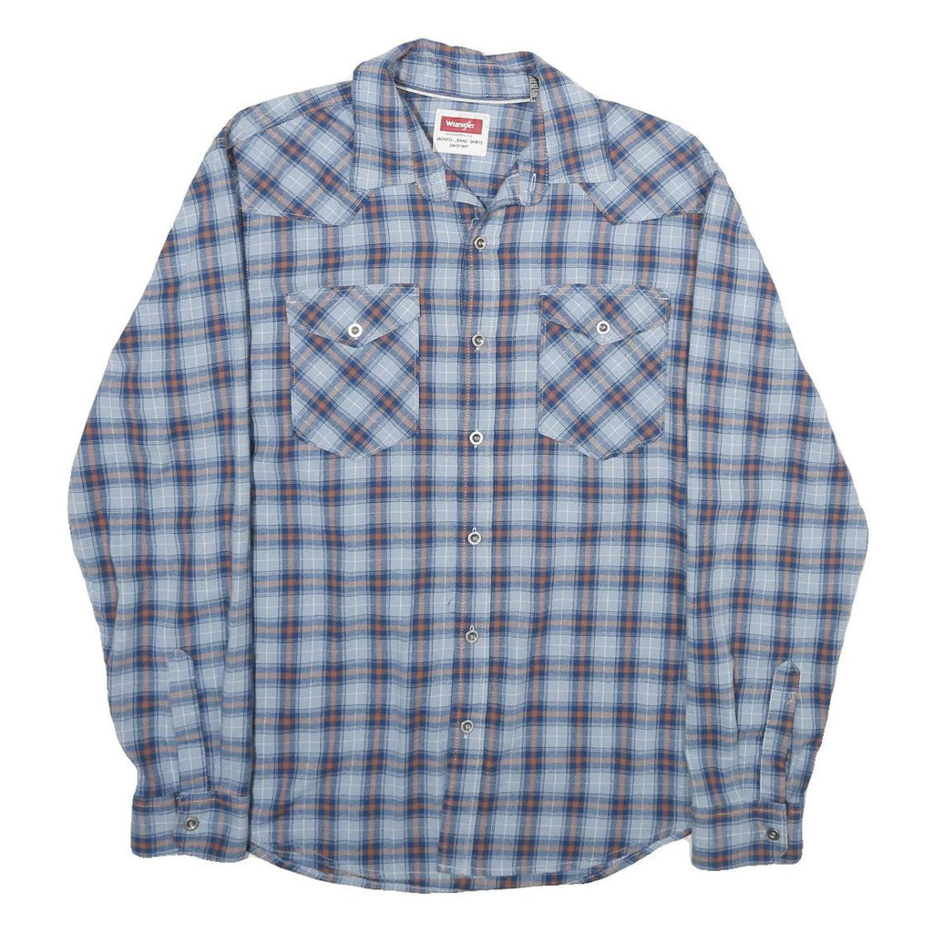 WRANGLER Mens Blue & Brown Checked Shirt M Cotton Blend Casual Western Work