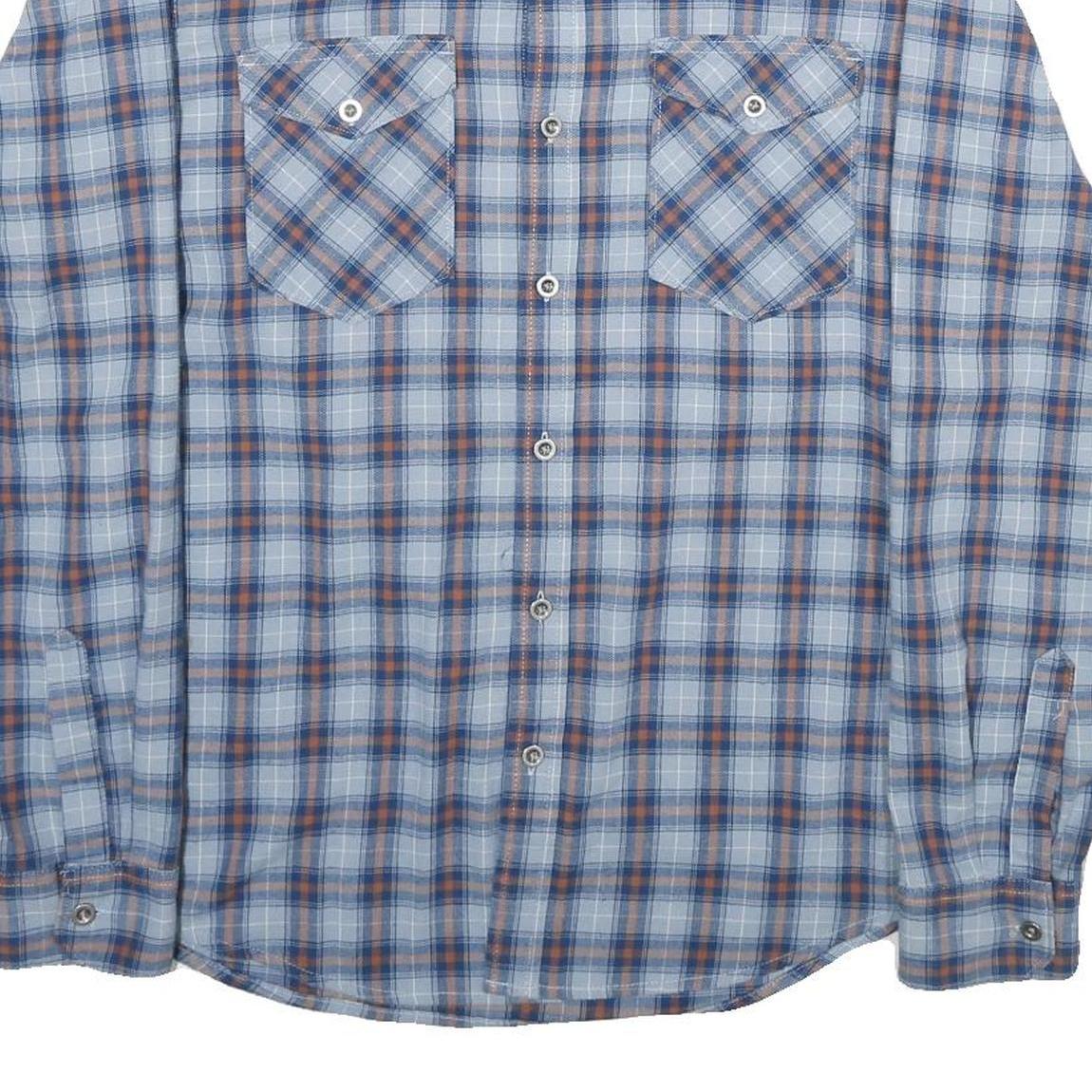 WRANGLER Mens Blue & Brown Checked Shirt M Cotton Blend Casual Western Work