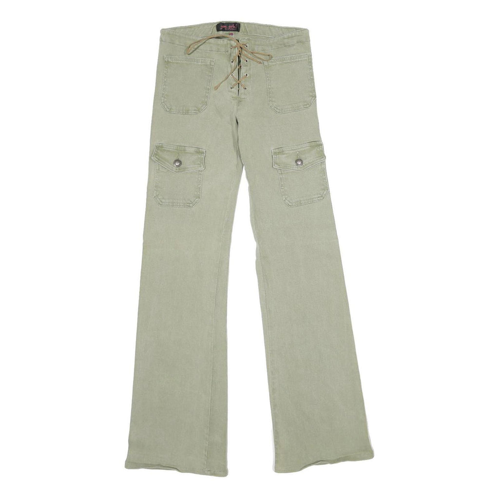 JOONI JOOLZ Womens Green Regular Flared Denim Light W26 L32 Drawstring Waist