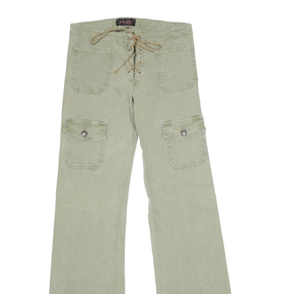 JOONI JOOLZ Womens Green Regular Flared Denim Light W26 L32 Drawstring Waist