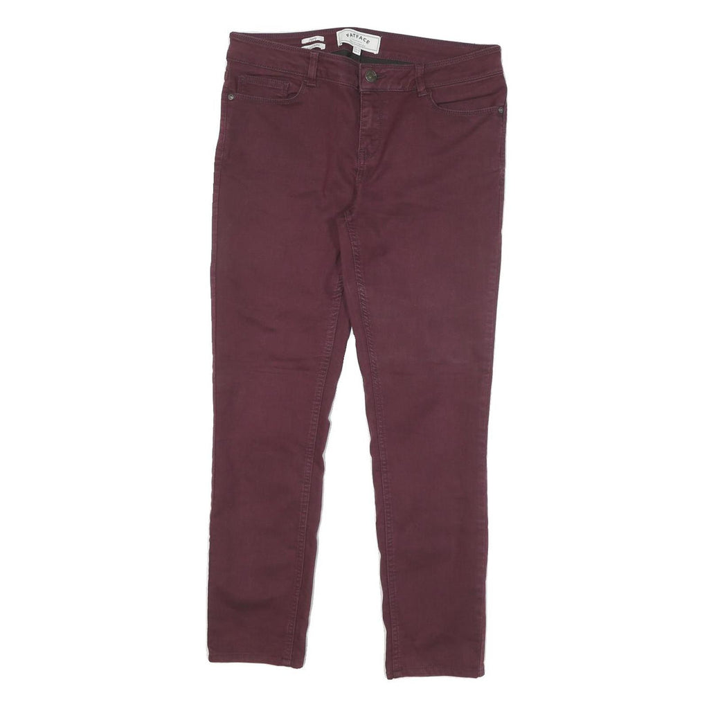 FAT FACE Womens Slim Skinny Cotton Blend Jeans Burgundy W30 L26 Zip Pockets