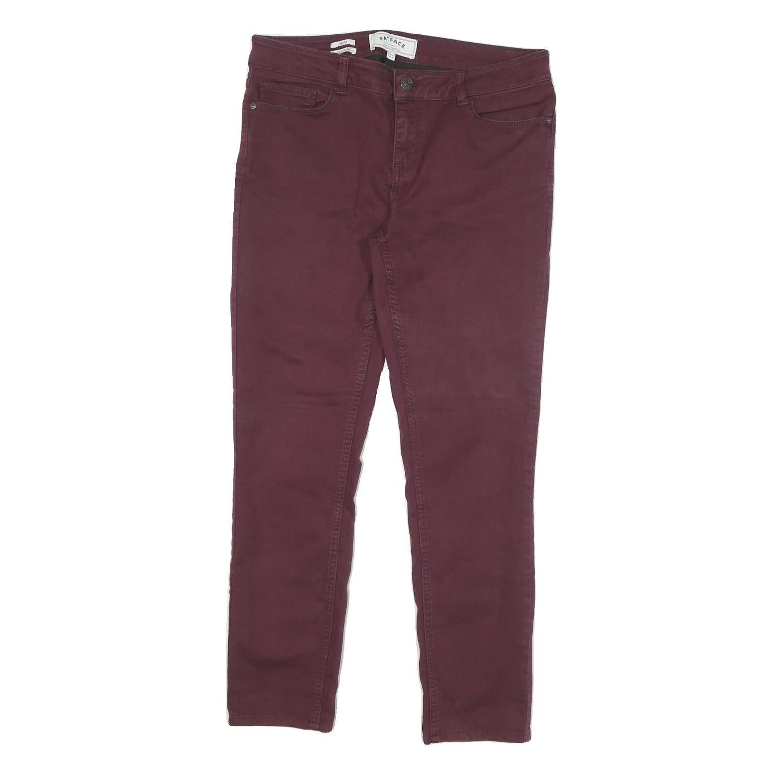 FAT FACE Womens Slim Skinny Cotton Blend Jeans Burgundy W30 L26 Zip Pockets