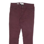 FAT FACE Womens Slim Skinny Cotton Blend Jeans Burgundy W30 L26 Zip Pockets