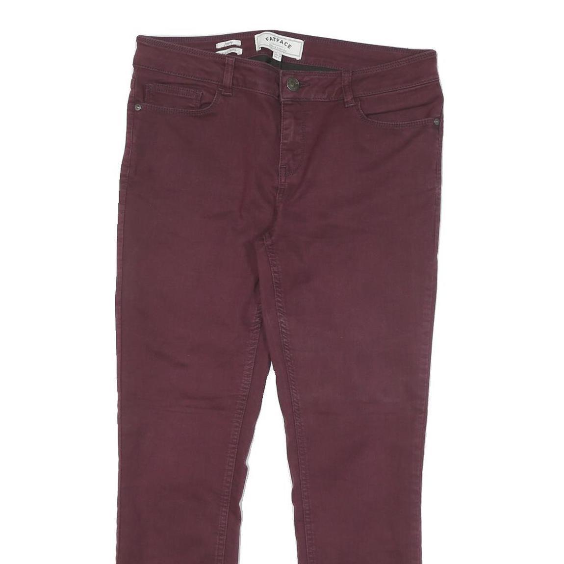 FAT FACE Womens Slim Skinny Cotton Blend Jeans Burgundy W30 L26 Zip Pockets