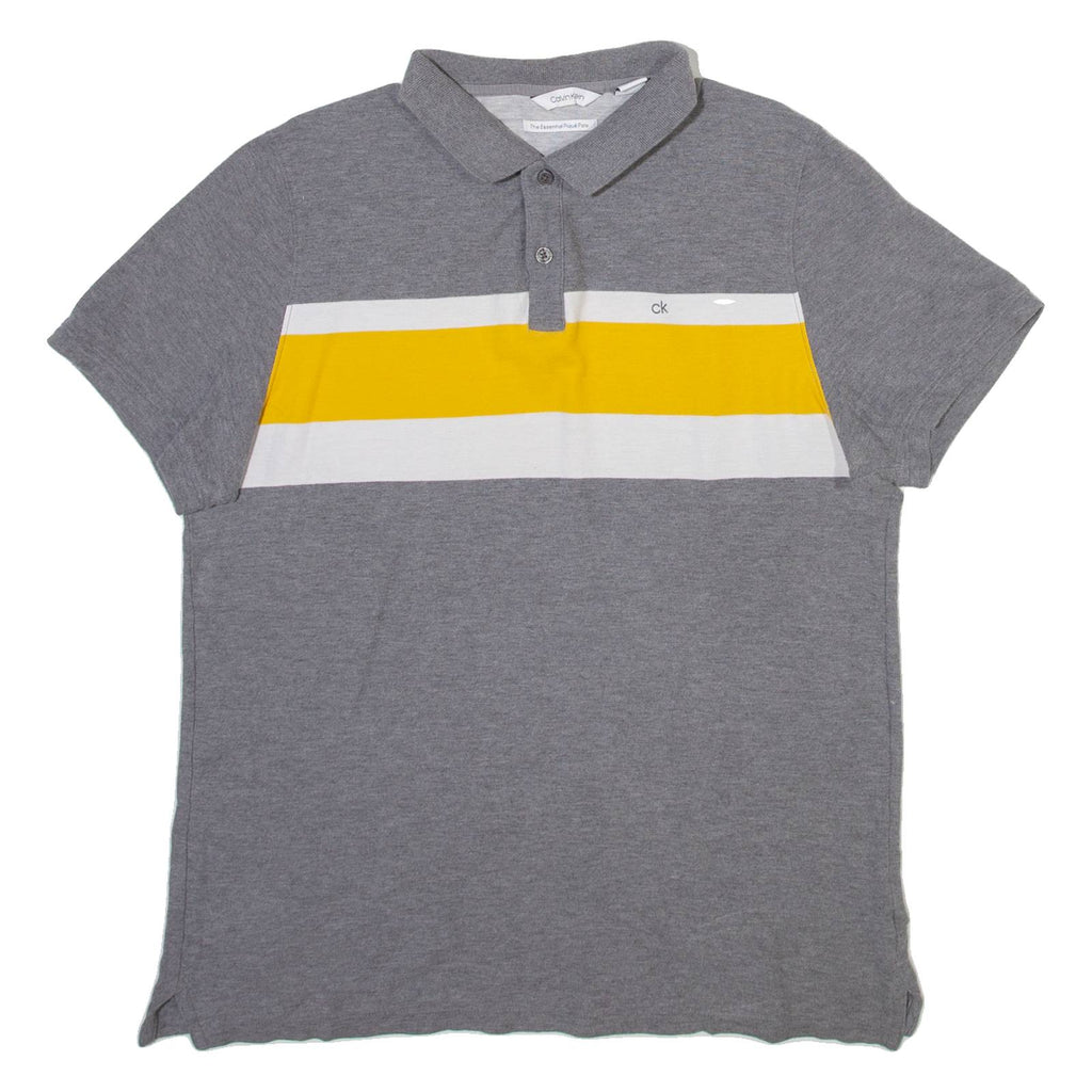 CALVIN KLEIN Mens Polo Shirt Grey Striped M