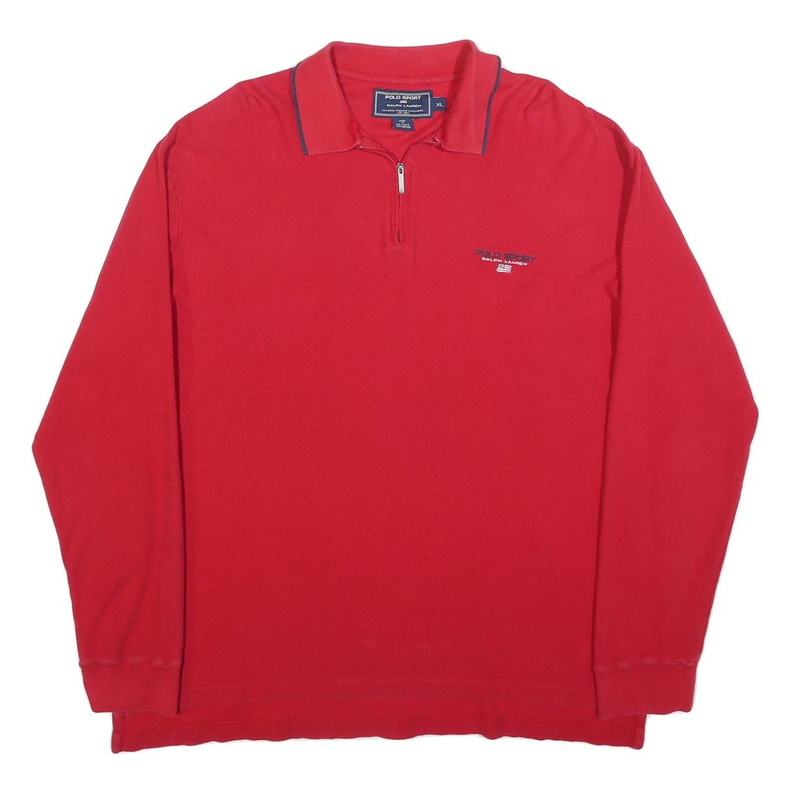 POLO SPORT RALPH LAUREN Mens Red Long Sleeve Plain XL Cotton Blend Zipper Polo