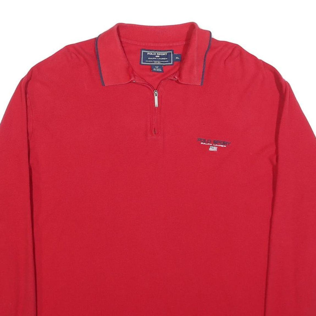 POLO SPORT RALPH LAUREN Mens Red Long Sleeve Plain XL Cotton Blend Zipper Polo
