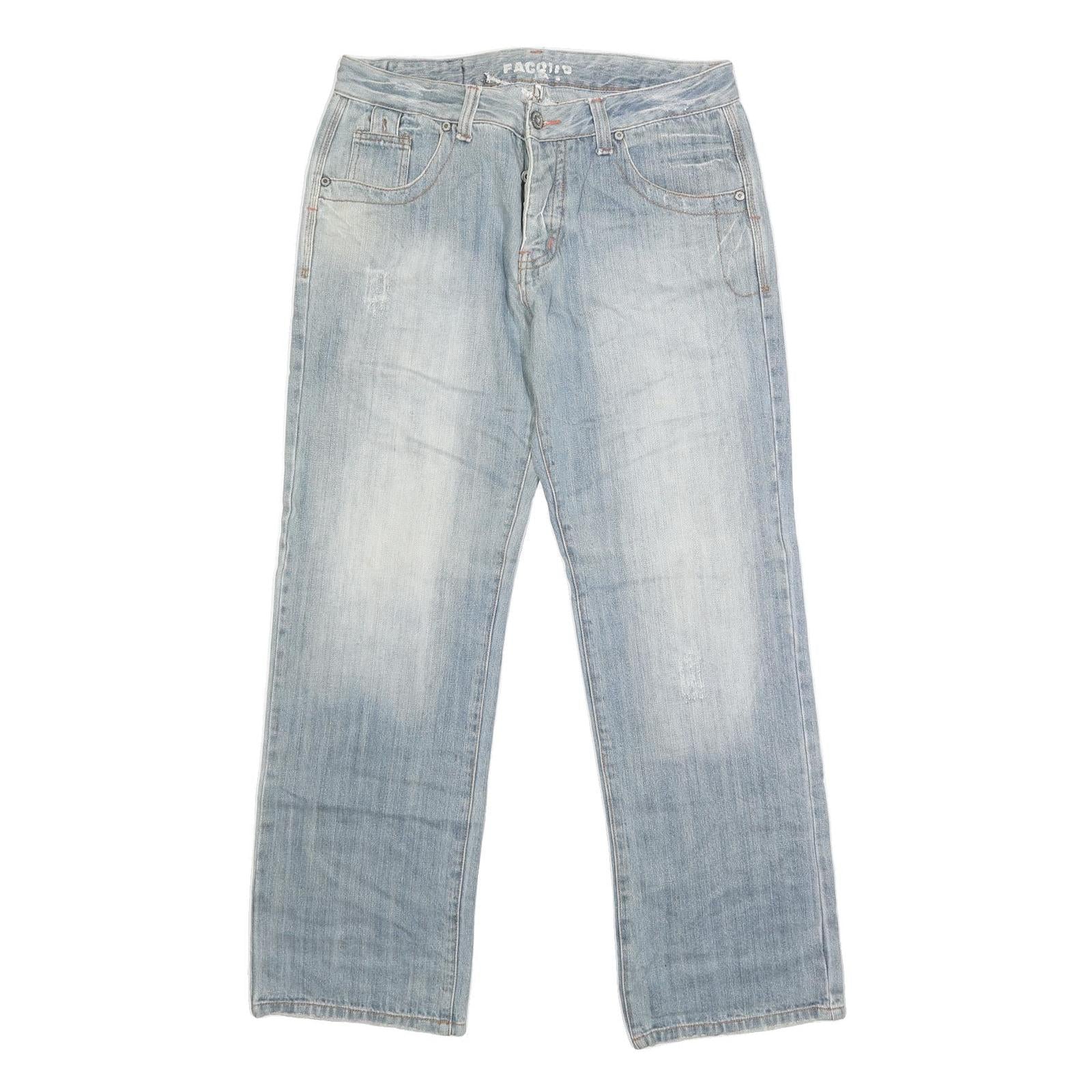 FA COUPE Mens Jeans Blue Regular Straight Denim Light W36 L32 Cotton Blend Zip