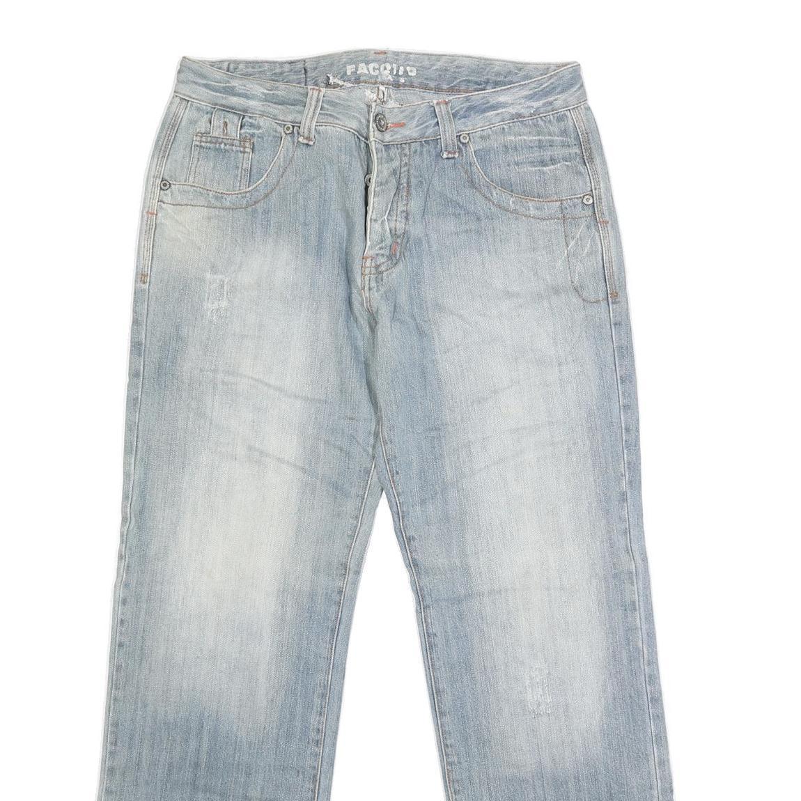 FA COUPE Mens Jeans Blue Regular Straight Denim Light W36 L32 Cotton Blend Zip