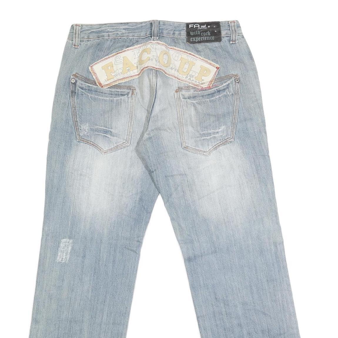 FA COUPE Mens Jeans Blue Regular Straight Denim Light W36 L32 Cotton Blend Zip