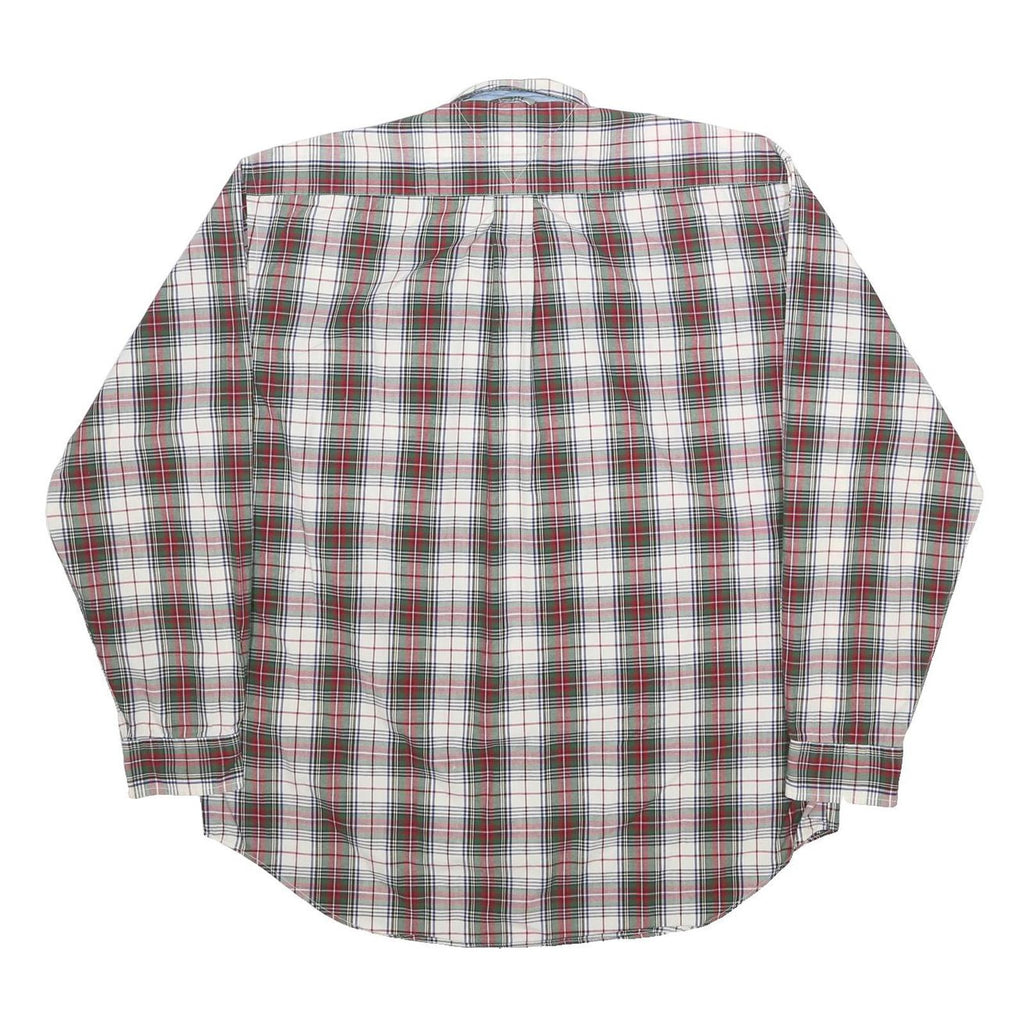 TOMMY HILFIGER Mens White Green Red Check Shirt L Classic Button-Down Cotton