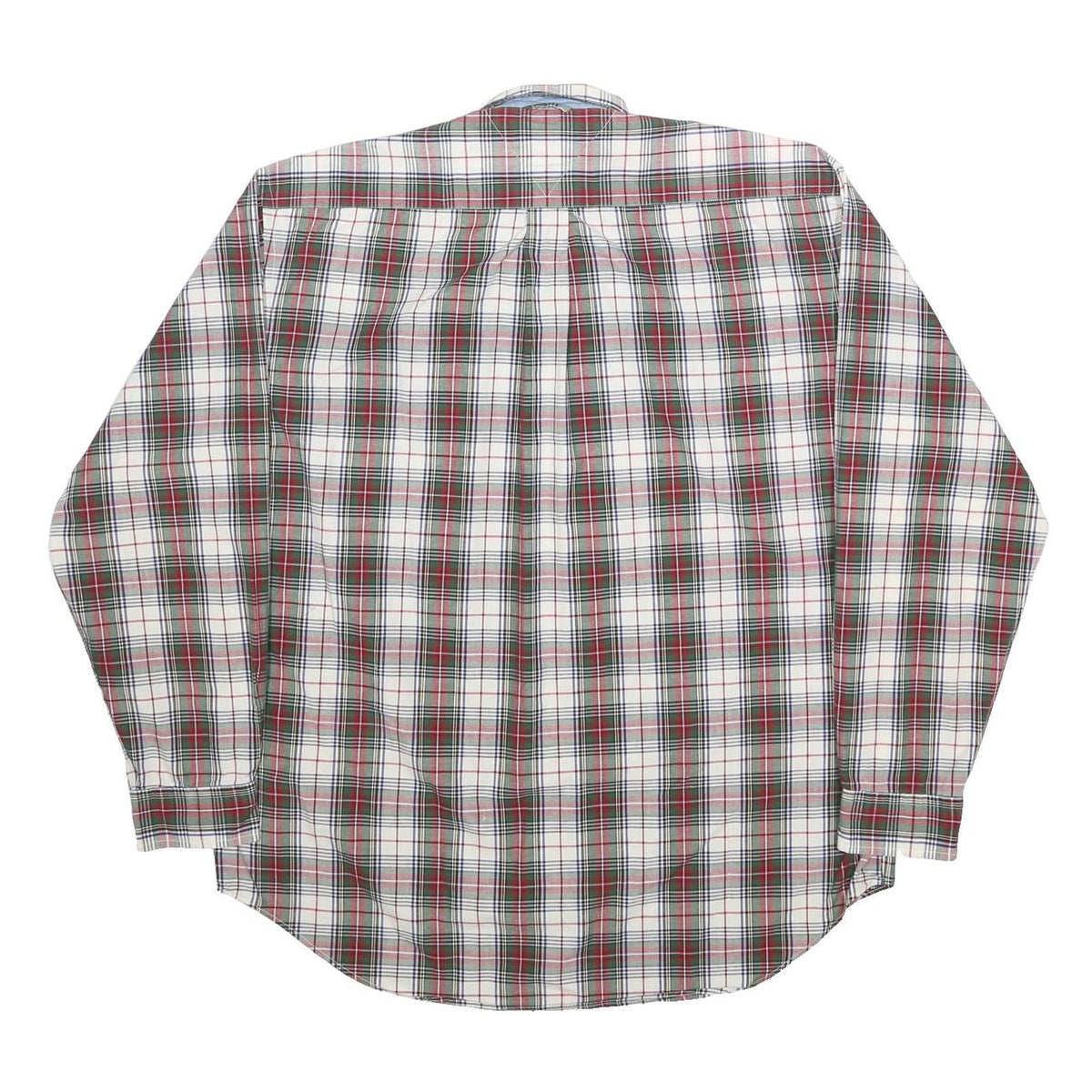 TOMMY HILFIGER Mens White Green Red Check Shirt L Classic Button-Down Cotton