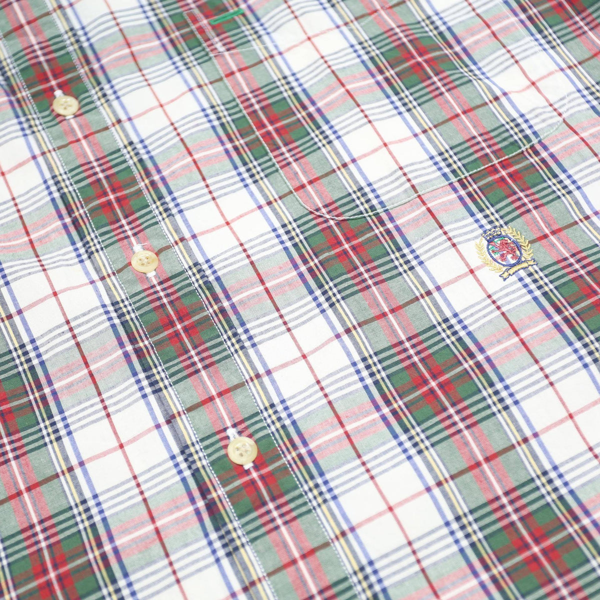 TOMMY HILFIGER Mens White Green Red Check Shirt L Classic Button-Down Cotton