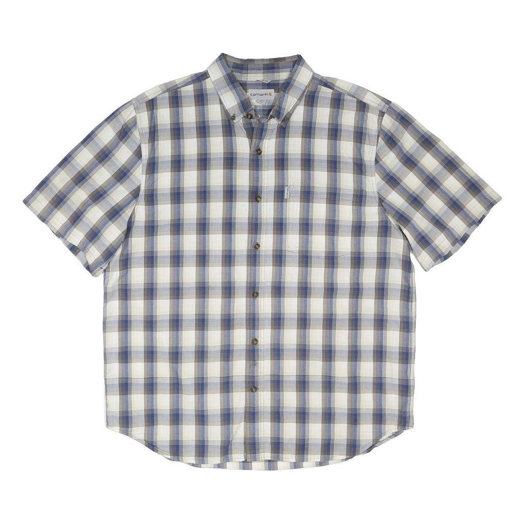 CARHARTT Mens Blue Beige Check Shirt XL Cotton Blend Casual Short Sleeve