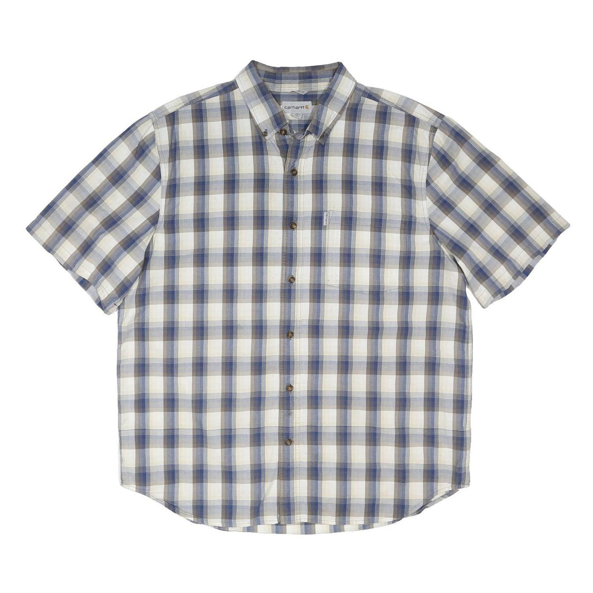 CARHARTT Mens Blue Beige Check Shirt XL Cotton Blend Casual Short Sleeve