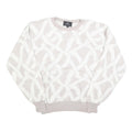 SEARS Mens Cream & White Patterned Pullover Plain Crew Neck Basic Knit L Jumper