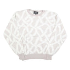 SEARS Mens Cream & White Patterned Pullover Plain Crew Neck Basic Knit L Jumper