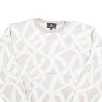 SEARS Mens Cream & White Patterned Pullover Plain Crew Neck Basic Knit L Jumper