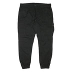 FSBN Mens Black Cotton Blend Relaxed Cargo Trousers W38 L28 Drawstring Casual