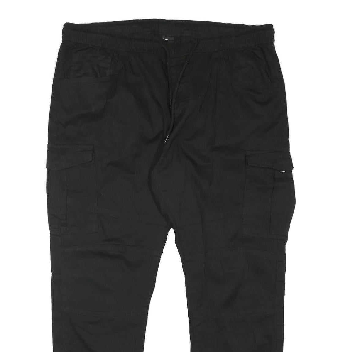 FSBN Mens Black Cotton Blend Relaxed Cargo Trousers W38 L28 Drawstring Casual