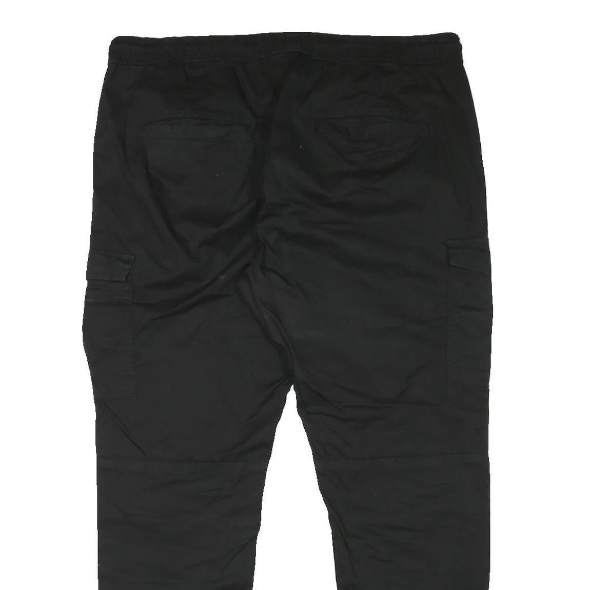 FSBN Mens Black Cotton Blend Relaxed Cargo Trousers W38 L28 Drawstring Casual