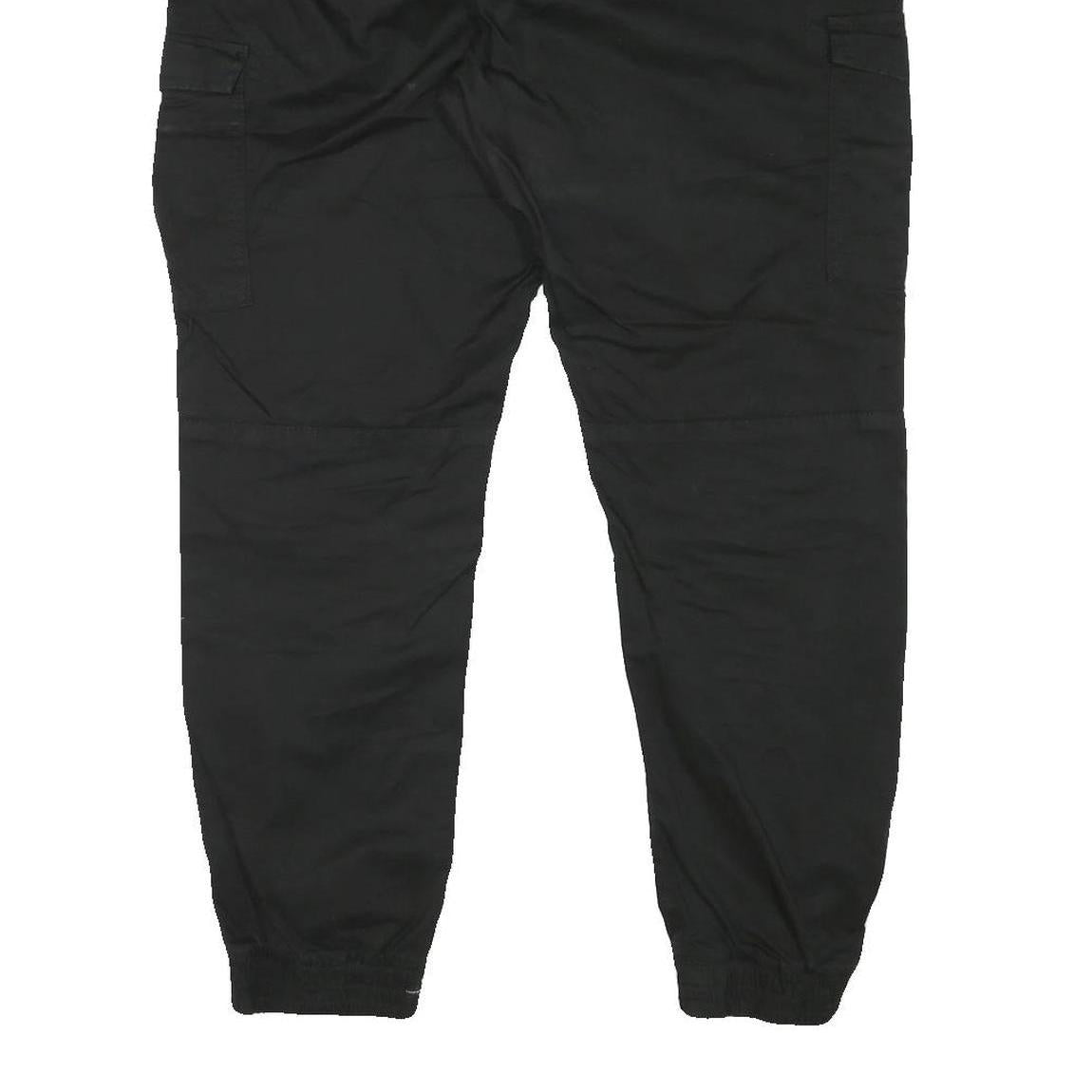 FSBN Mens Black Cotton Blend Relaxed Cargo Trousers W38 L28 Drawstring Casual