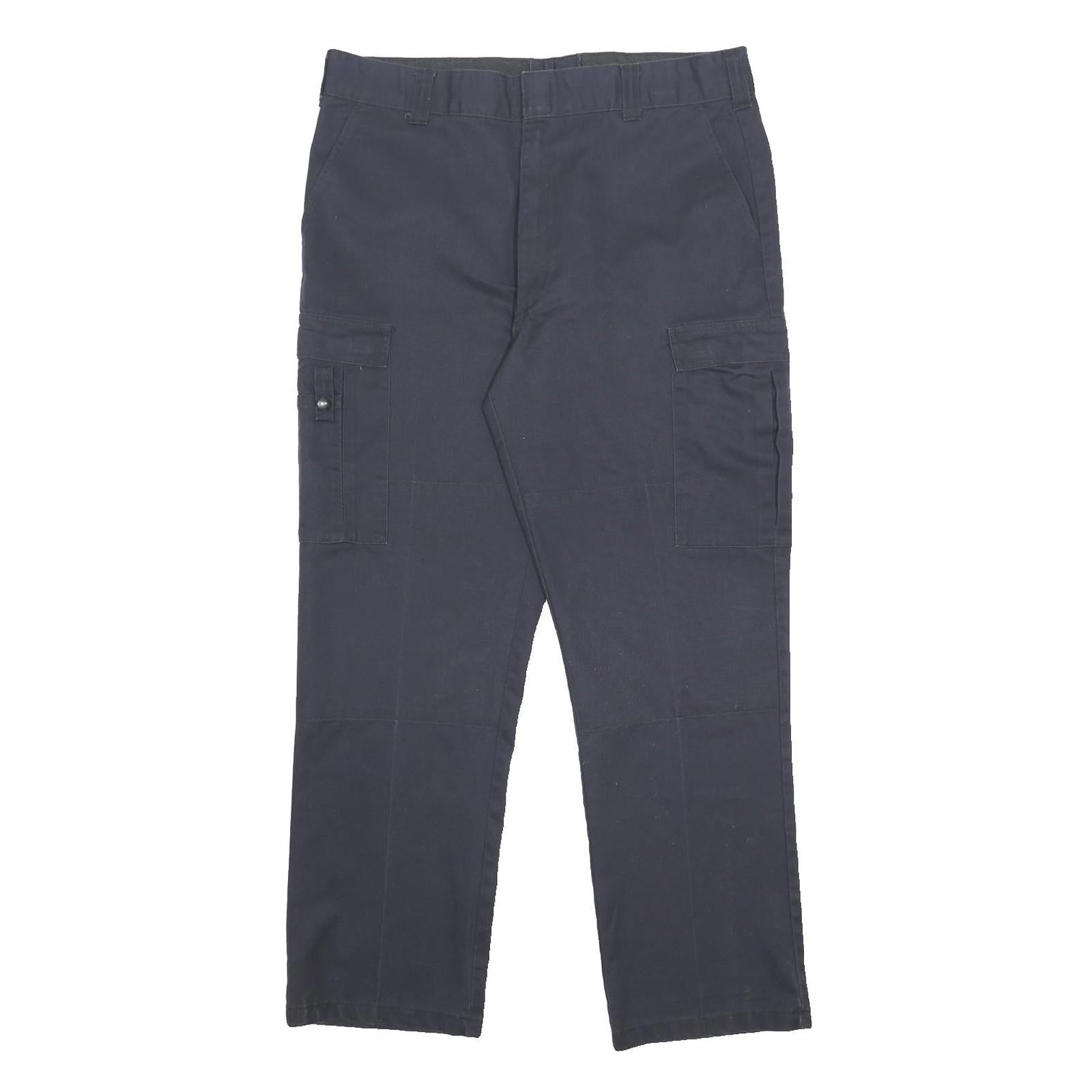 DICKIES Mens Cotton Blend Navy Blue Regular Cargo Trousers W38 L31 Workwear Zip