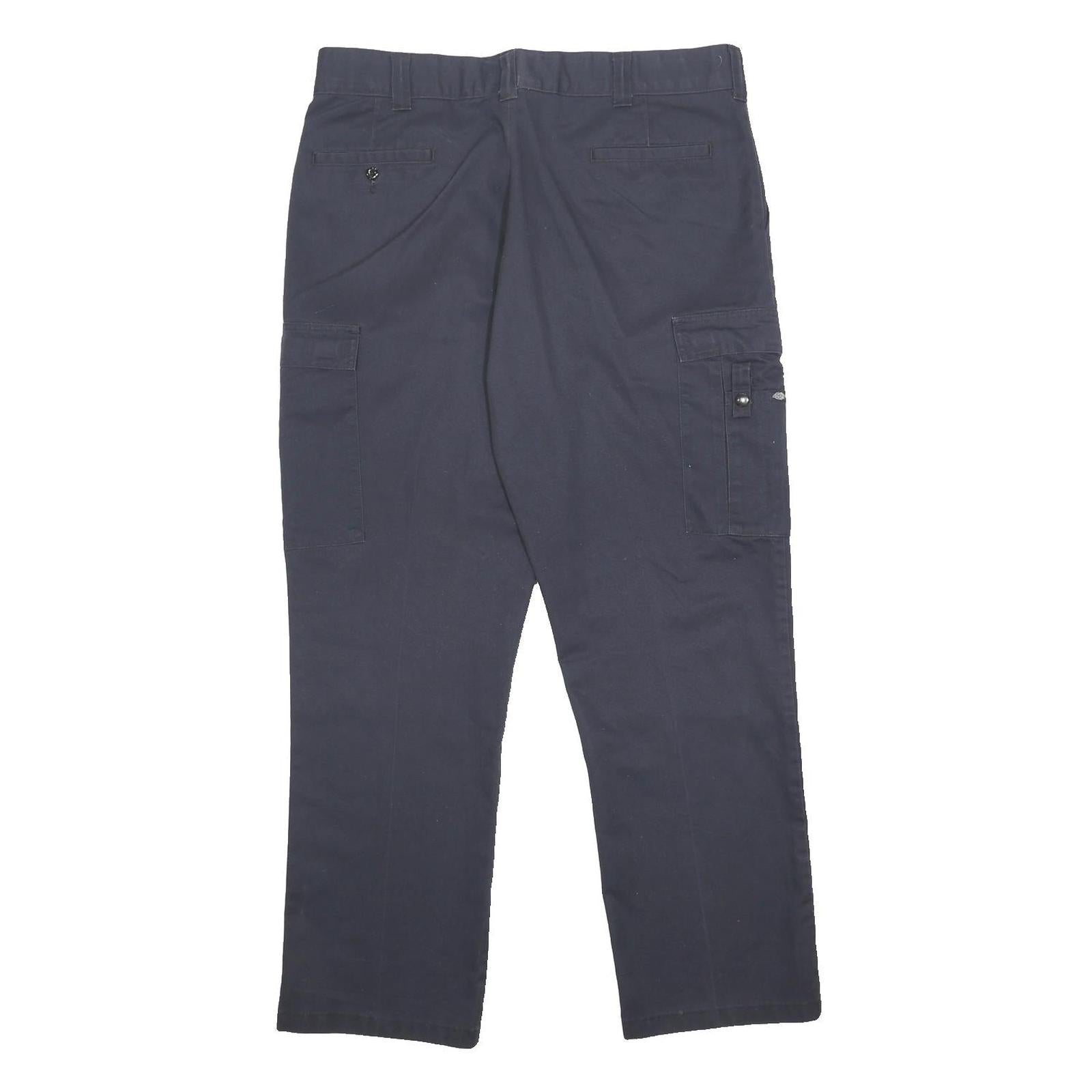 DICKIES Mens Cotton Blend Navy Blue Regular Cargo Trousers W38 L31 Workwear Zip
