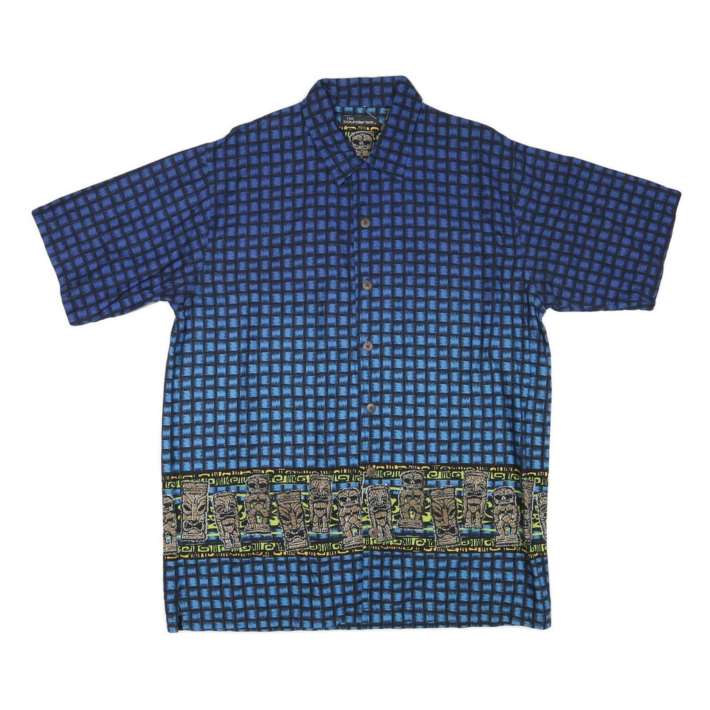 NO BOUNDARIES Mens Blue Patterned Short Sleeve Shirt L Cotton Blend Casual