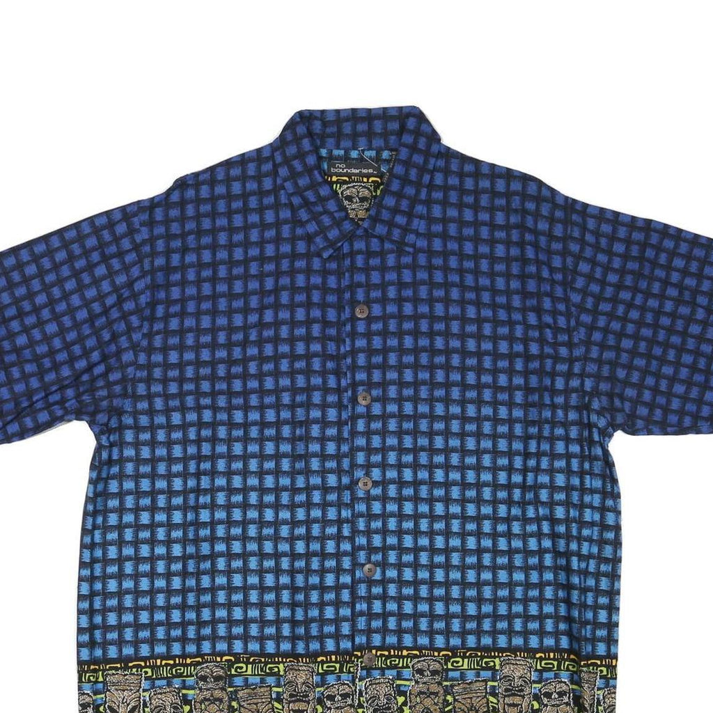 NO BOUNDARIES Mens Blue Patterned Short Sleeve Shirt L Cotton Blend Casual
